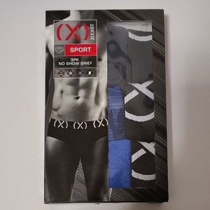 2xist Sport No Show Briefs 3-Pack - Navy Blue and Blue Size 28-30